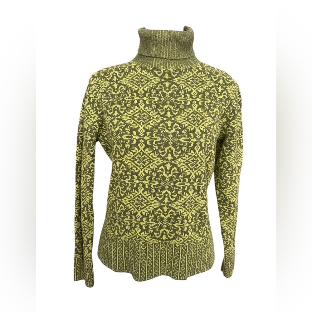 Talbots Petite Green and Olive Turtle Neck cotton/wool blend sweater size small